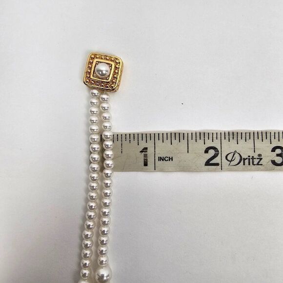 Vintage Faux Glass Imitation Pearl White Graduated Double Strand Choker Necklace - Picture 7 of 12